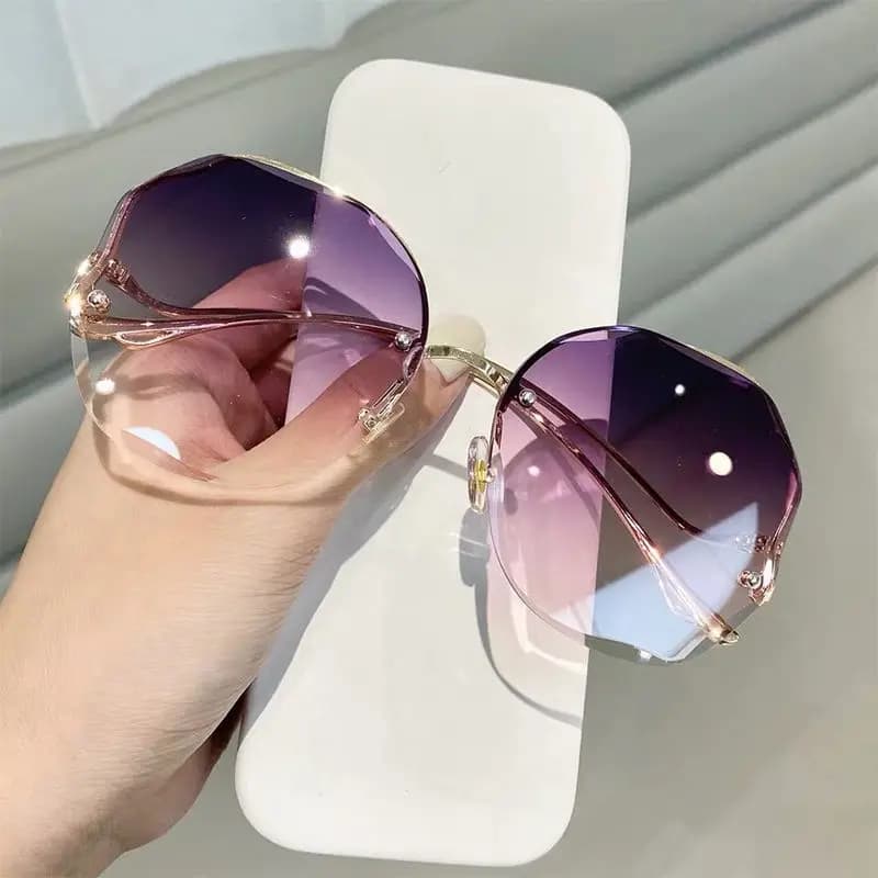 Lunettes de soleil sans bords pour femmes, en métal, Vintage, Design élégant, carrées surdimensionné