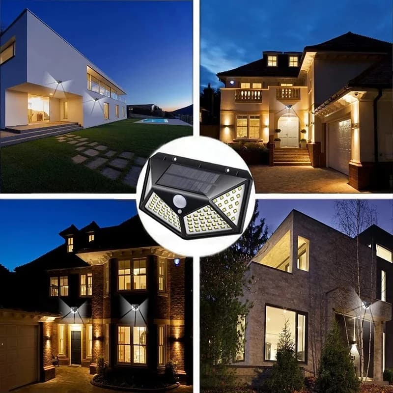 1/2/4/6/10 pièces 100 LED applique solaire 4 côtés lumineux avec capteur de mouvement extérieur jard