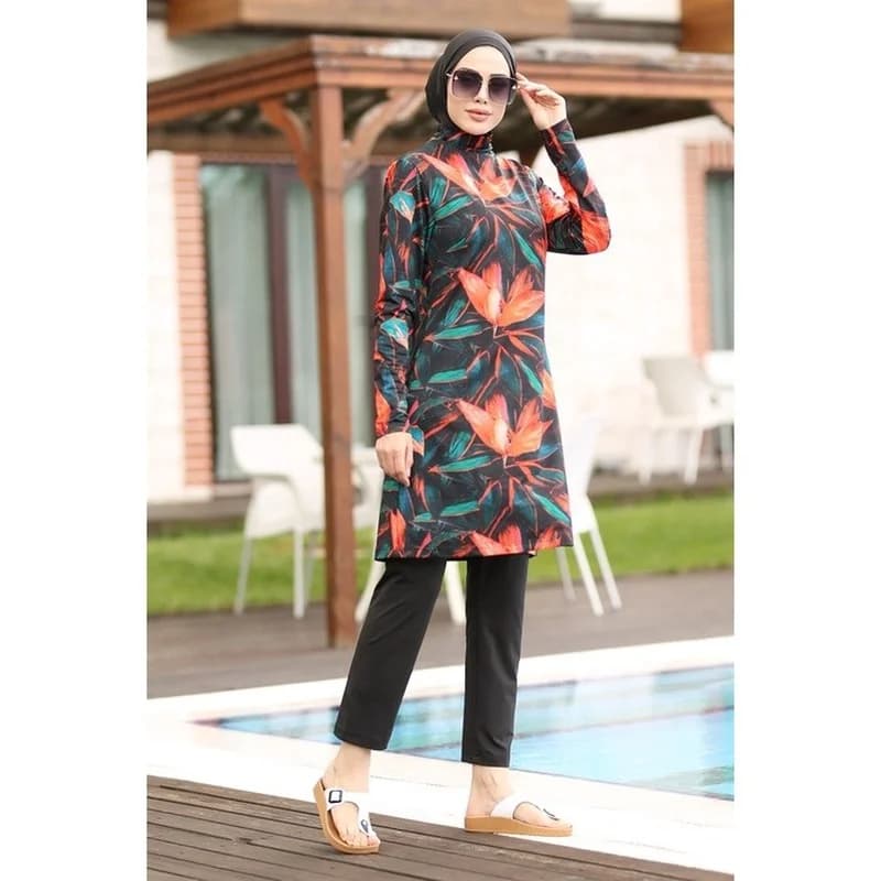 Maillot de bain musulman imprimé cuir chevelu érable pour femme, vêtements islamiques, hijab, sport,