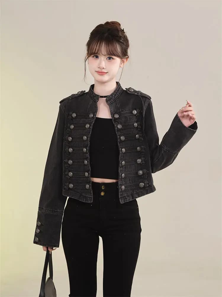 Veste courte en Denim rétro américain pour femmes, manteau de moto décontracté à manches longues et 