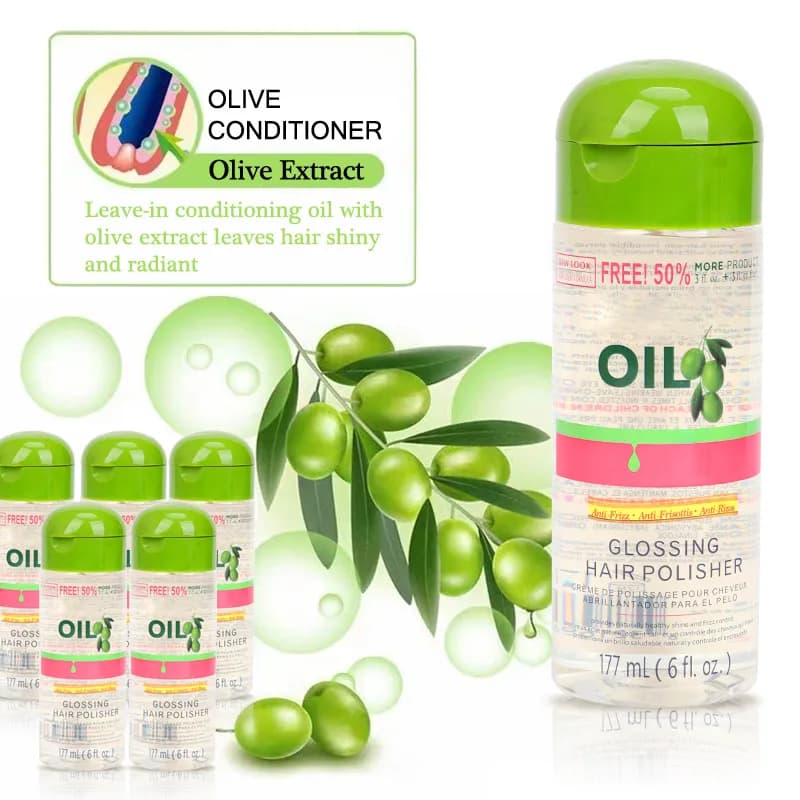 Huile d'olive, contrôle des frisottis et brillant, polisseuse brillante, 6 onces, huile brillante po