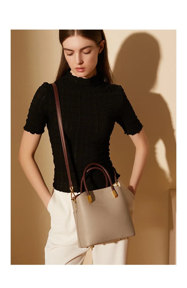 Sac seau polyvalent en cuir véritable Zency pour femme, sac à main, sac fourre-tout en cuir