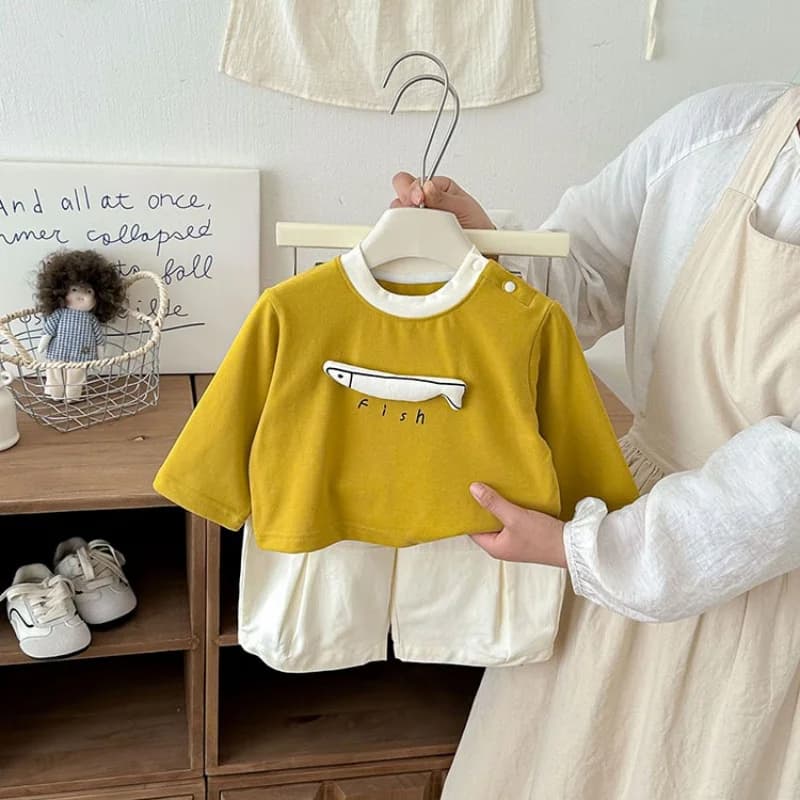 T-shirt à manches longues pour enfants de 6 mois à 4 ans, motif poisson jaune, respirant et doux, po