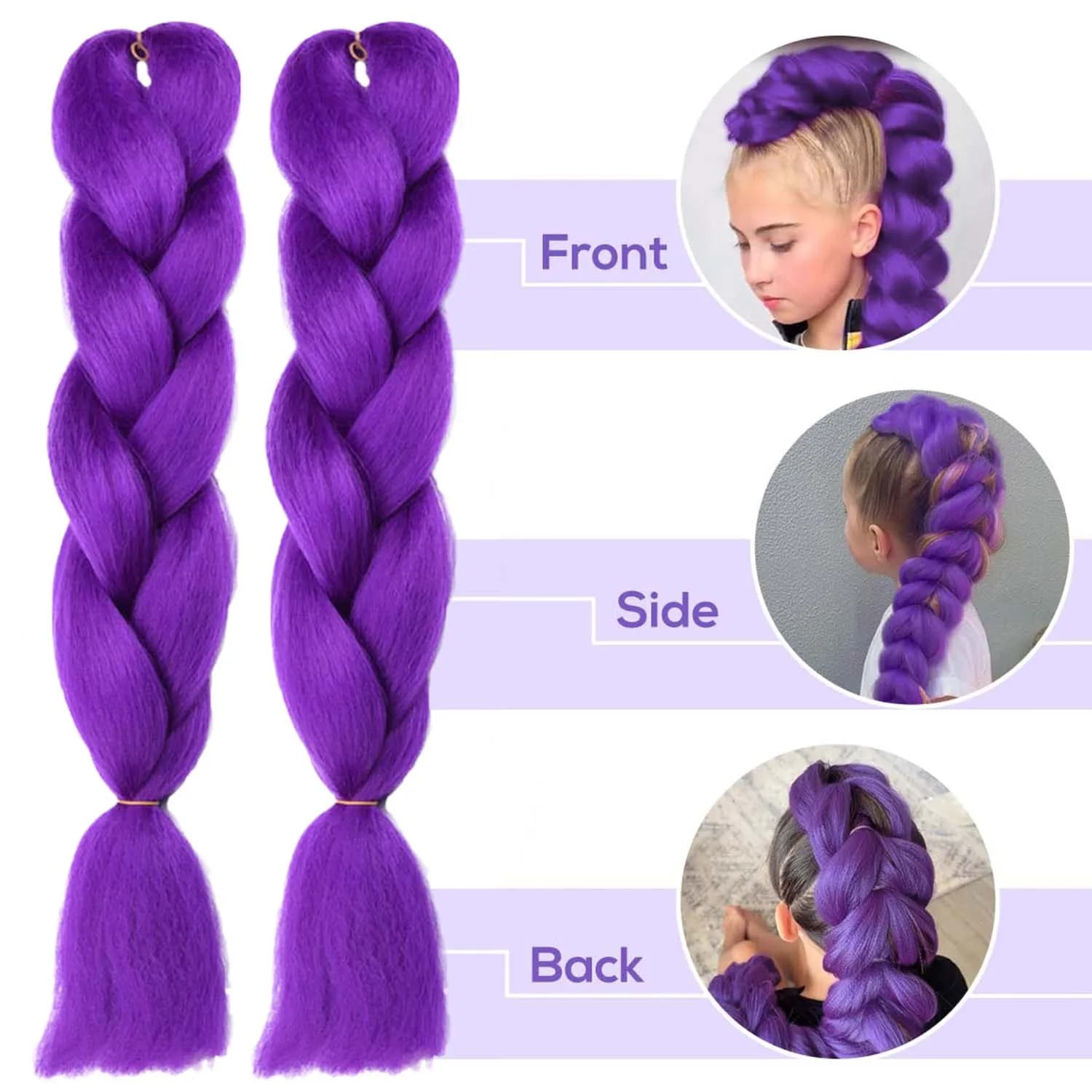 Extensions de cheveux synthétiques tressés violets longs de 24 pouces pour tresses Ru mi cheveux tre