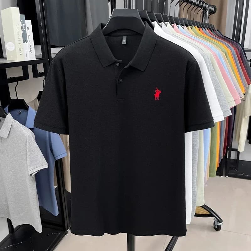 Designer marque 100% coton manches courtes polo chemise de luxe mode pony broderie hommes affaires l