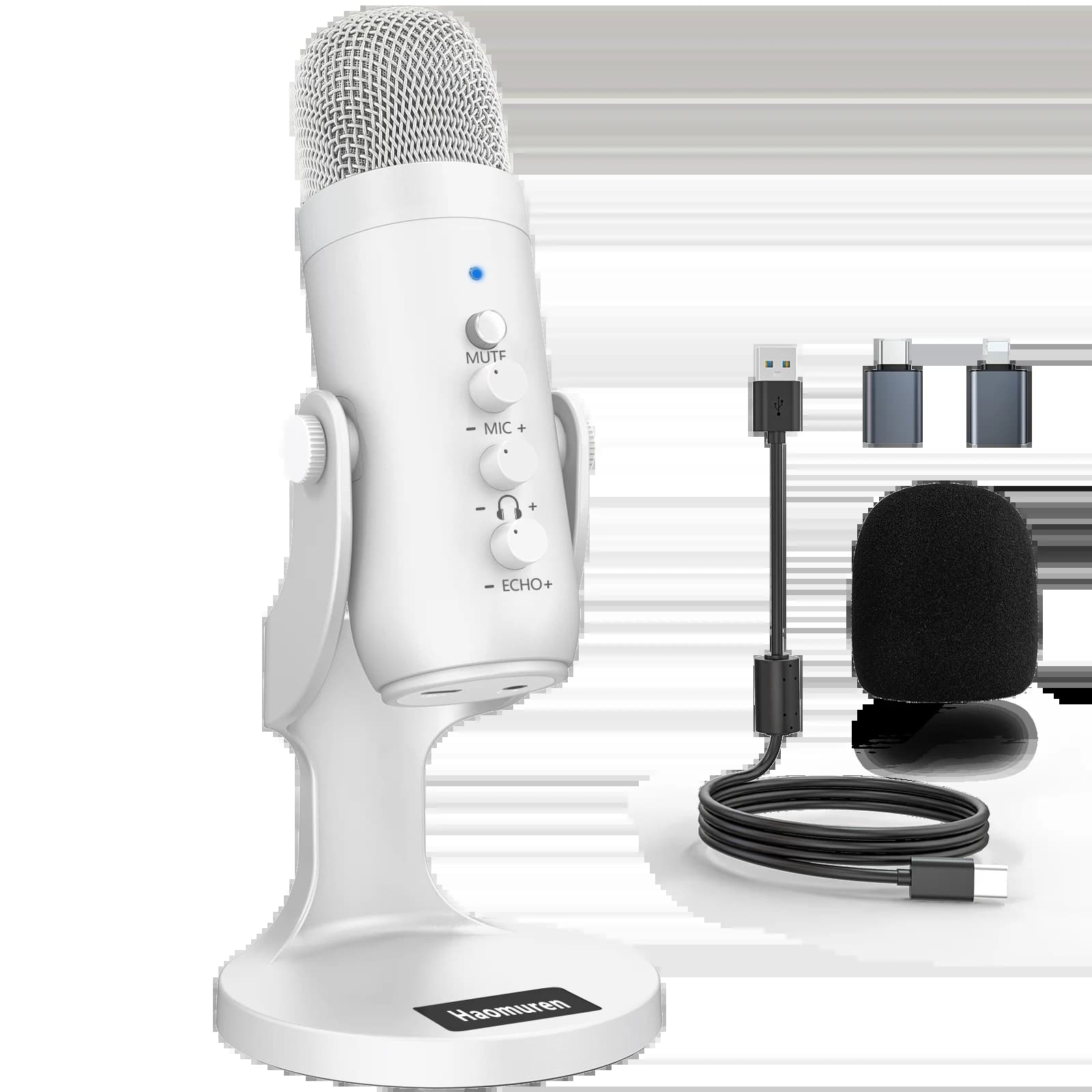 Haomuren-Microphone à condensateur USB blanc professionnel, studio, statique, micro pour PC, ordinat