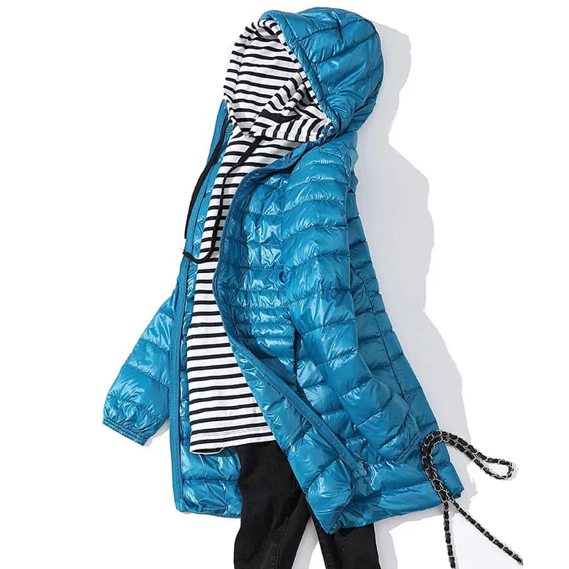 Veste bouffante ultralégère en duvet de canard pour femme, manteau chaud et Portable à capuche, coup