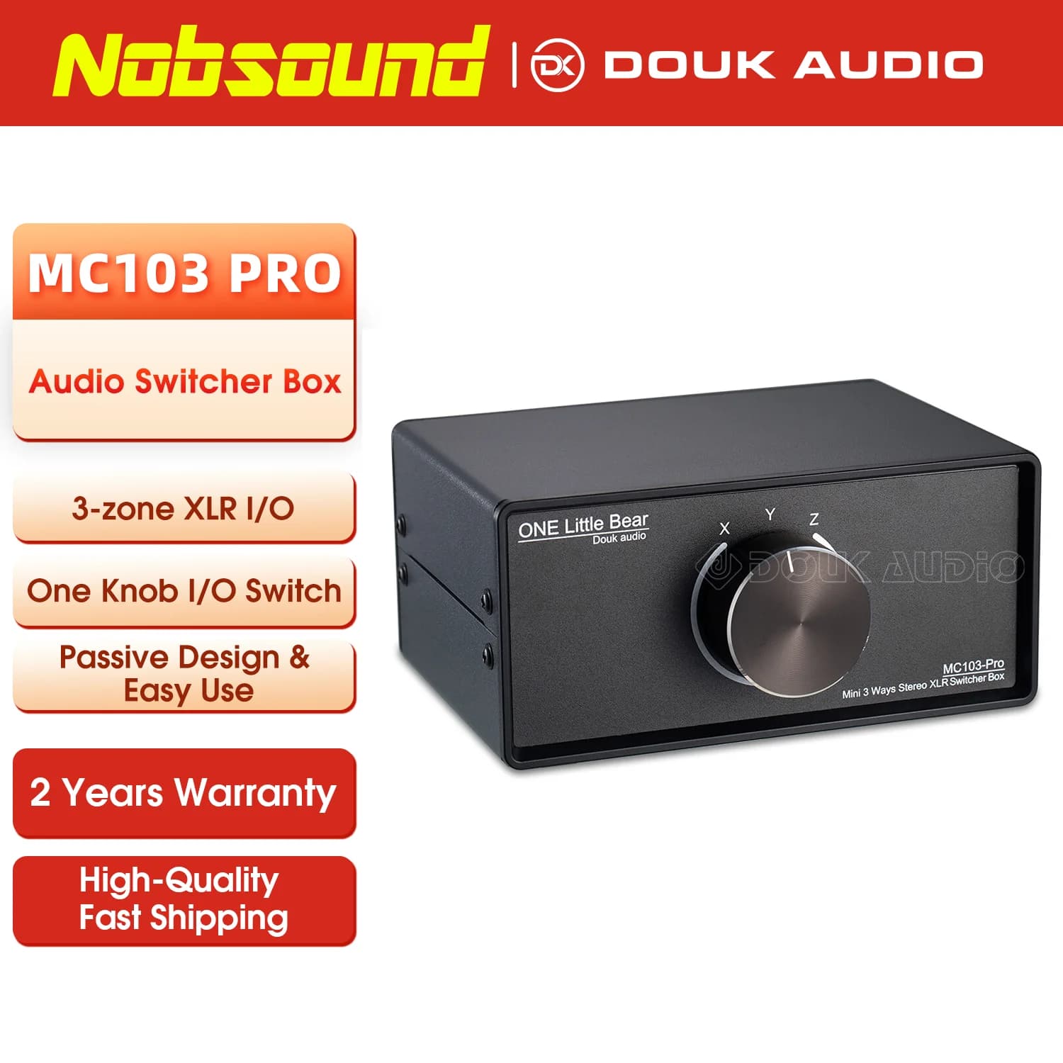 Nobsound-Mini répartiteur audio mécanique à 3 voies XLR, sélecteur passif, stéréo 1(3)-IN-3(1)-OUT, 