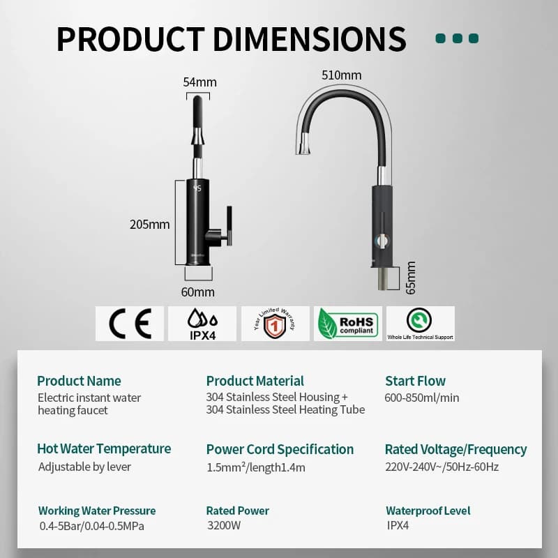 Briwellna robinet électrique avec bec universel chauffe-eau 220V robinet de chauffage chauffe-eau in