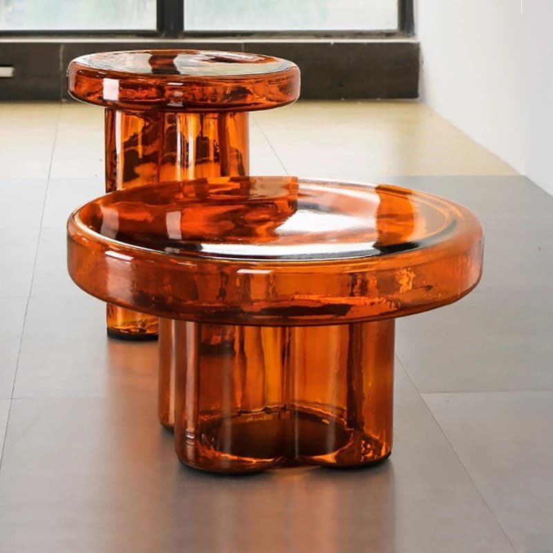 Tables basses artistiques en verre, tables d'appoint au design créatif pour le salon, table à thé d'
