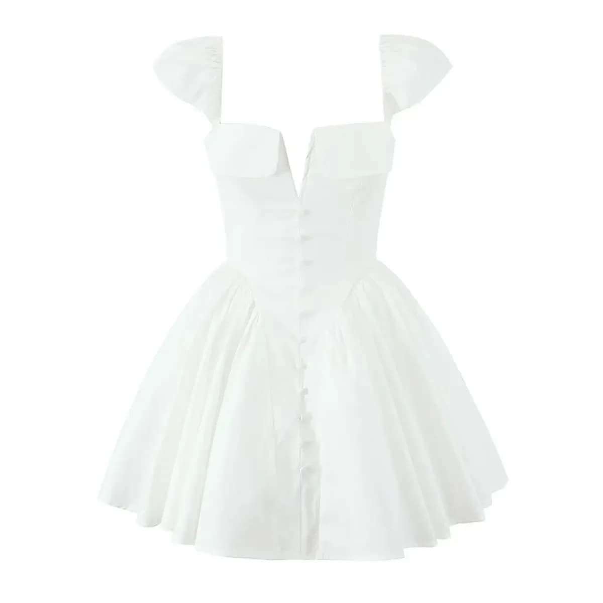 Suninheart – robe de soirée blanche Sexy, col en V, manches Cape, Mini robe décontractée, jupe moell