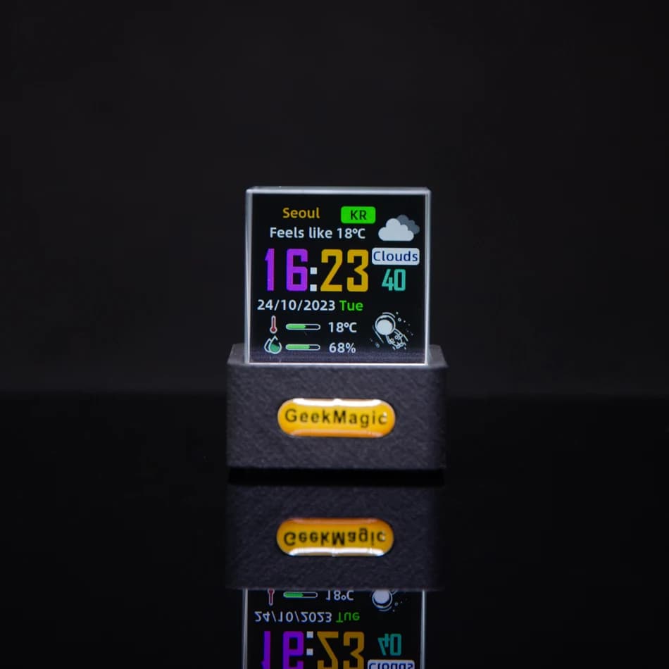 GeekMagic Mini Gadget de prévision météo à affichage en cristal avec Station d'horloge de bureau WiF