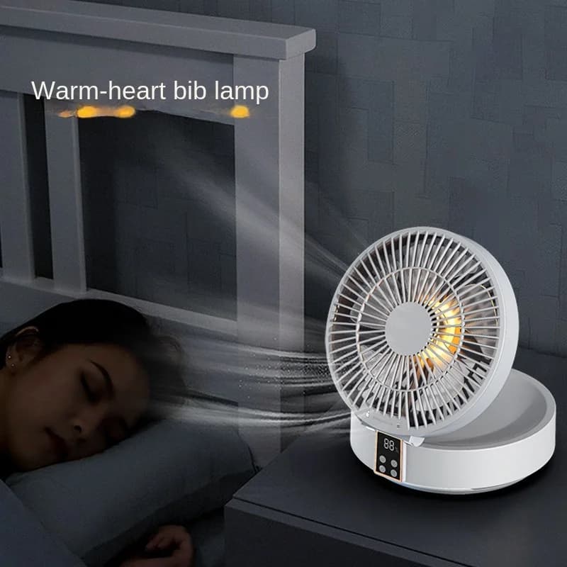 Ventilateur Électrique Pliable avec Télécommande, Portable, Mural, Rechargeable par USB, Veilleuse, 