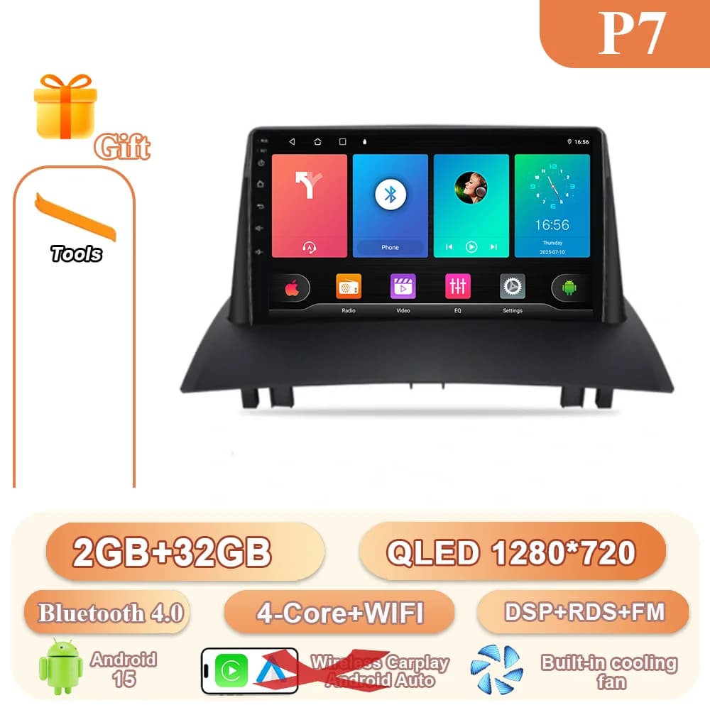 Android 15 pour Renault Megane 2 2002-2009 Android Auto Radio lecteur vidéo multimédia GPS stéréo Ca