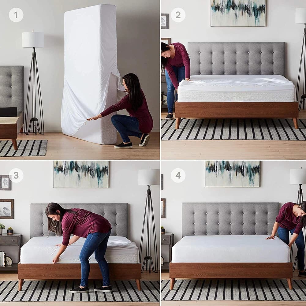 Juste de matelas imperméable entièrement fermée à 6 côtés avec fermeture éclair, drap-housse anti-po