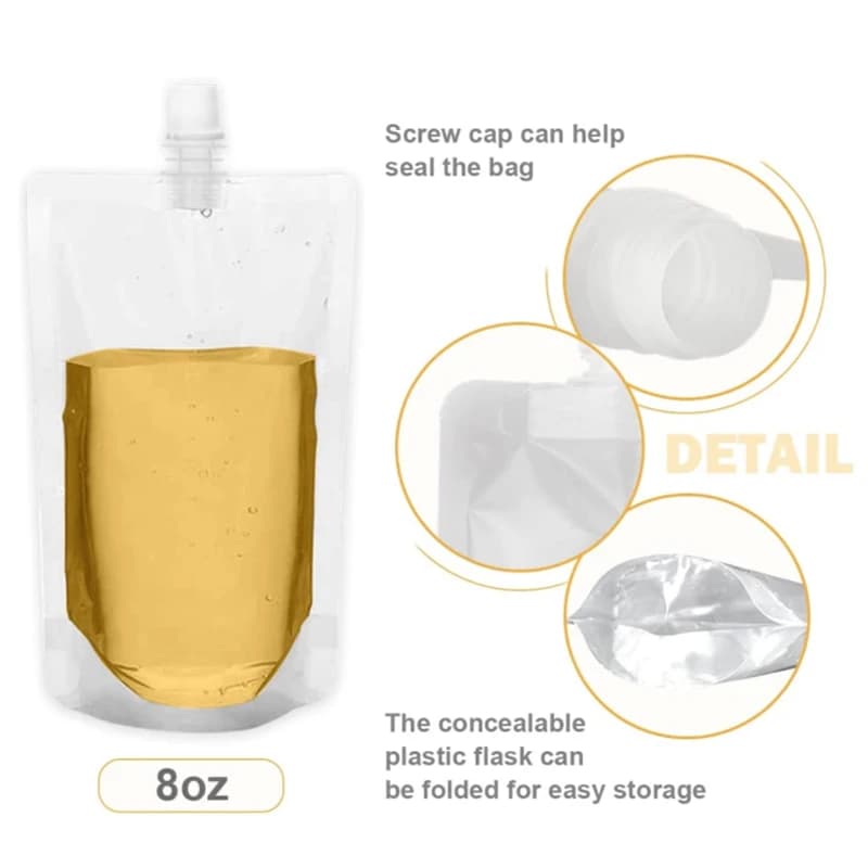 Pochettes à bec de boisson de voyage 100ml-500ml, sacs en plastique transparents, stockage de jus sc