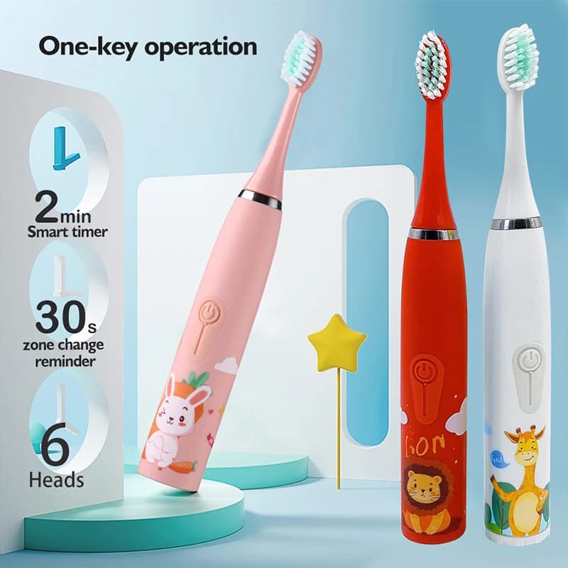 Enfants brosse à dents électrique sonique dessin animé enfants avec remplacer la tête de brosse à de