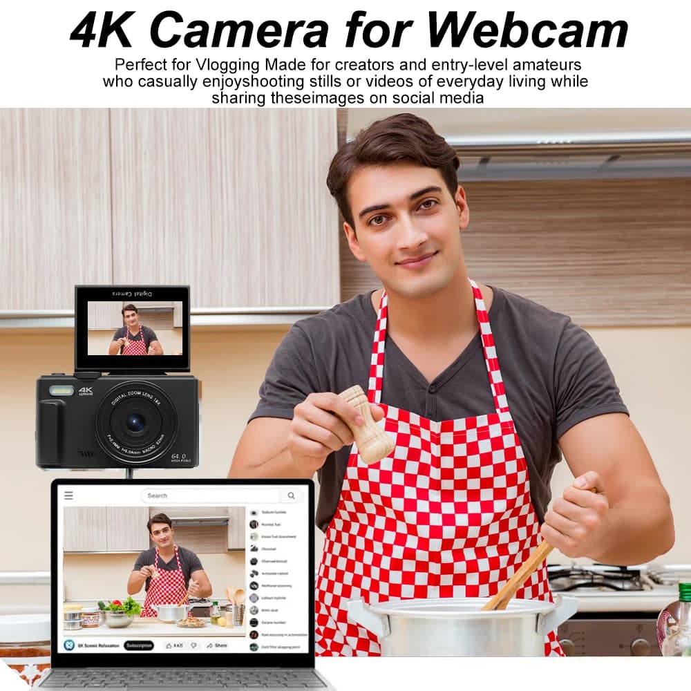 Appareil photo de photographie numérique compacte, Zoom numérique 4K 18X, enregistreur vidéo Vlog Vi