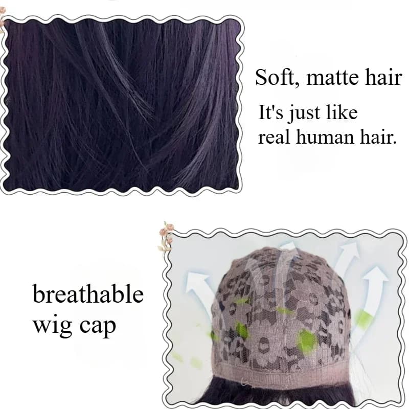Ashely Perruque violet foncé femme 22 pouces cheveux longs rideau frange couches Nature cheveux raid