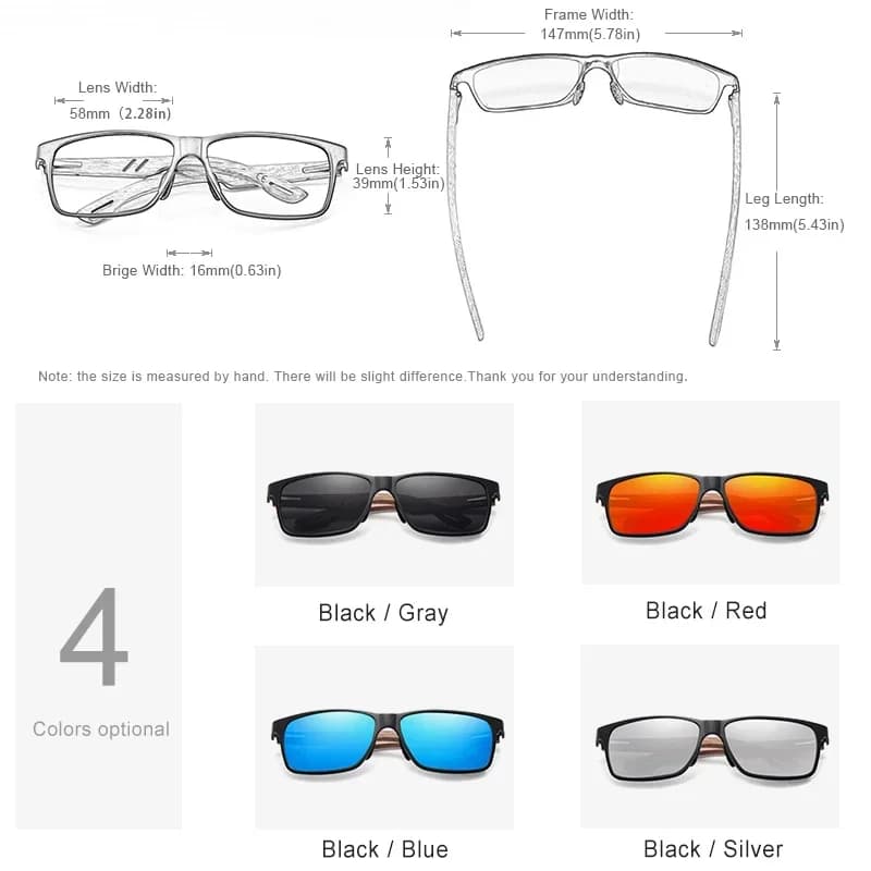 KINGSEVEN Lunettes de soleil carrées polarisées pour hommes en bois de noyer faites à la main, prote