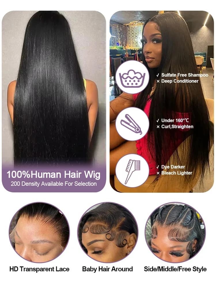 Perruques en cheveux humains vietnamiens pour femmes, densité 300, prêtes à porter, sans colle, liss