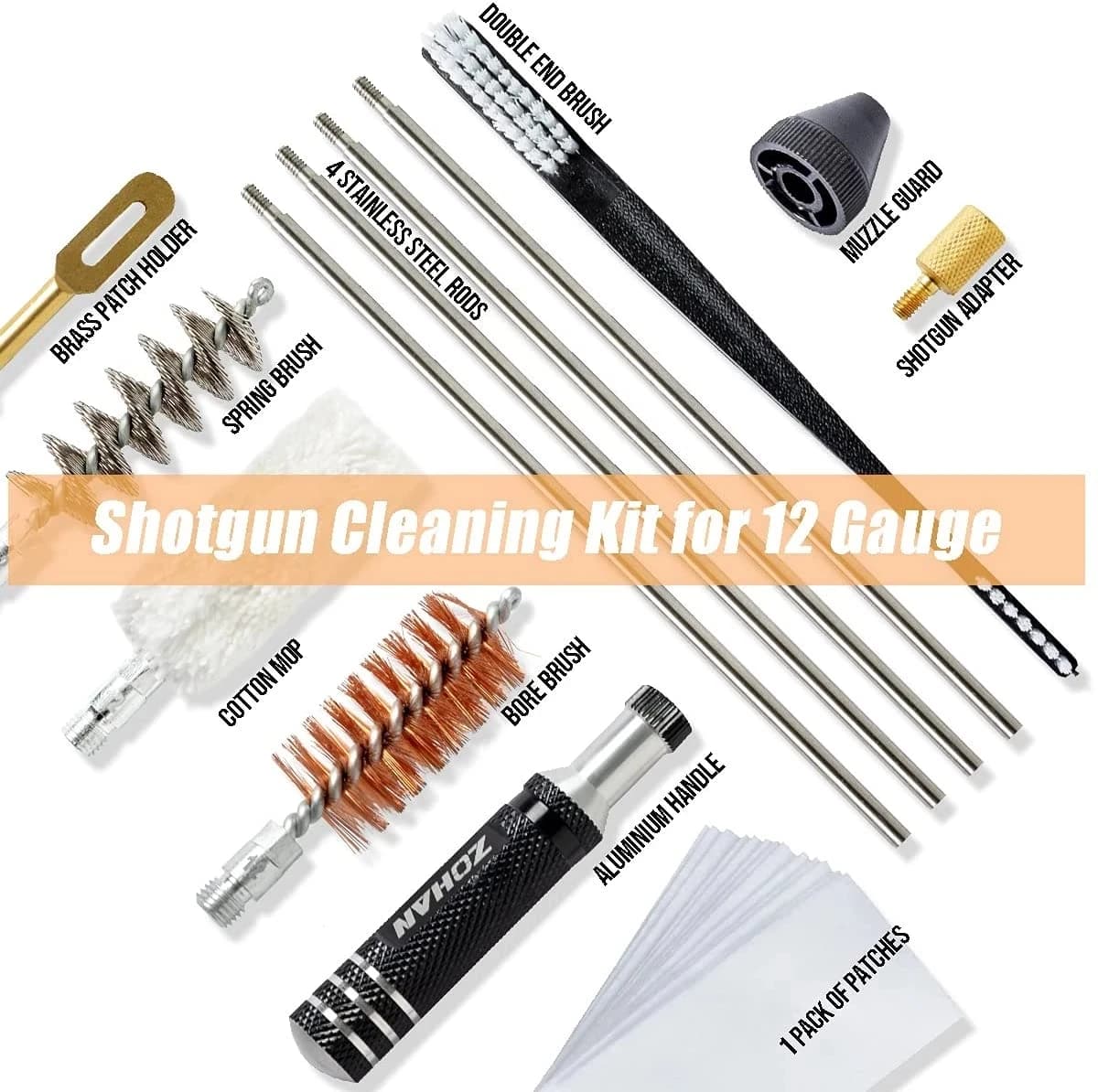 ZOHAN – Kit de nettoyage pour pistolet de chasse, calibre 12, fournitures de nettoyage universelles 