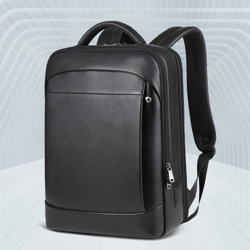 100% sac à dos en cuir véritable hommes 15.6 pouces sac à dos pour ordinateur portable USB Charge an