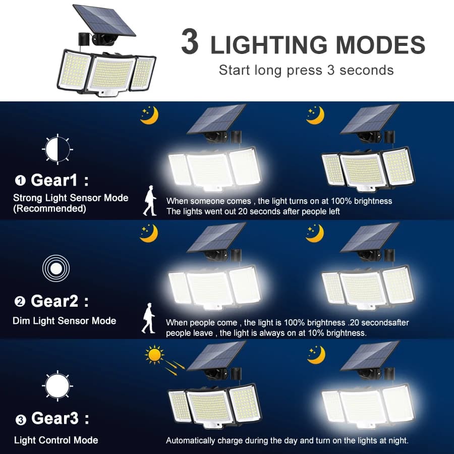 Applique Murale Solaire à 238/328 LED avec Détecteur de Mouvement, Imperméable Conforme à la Norme I