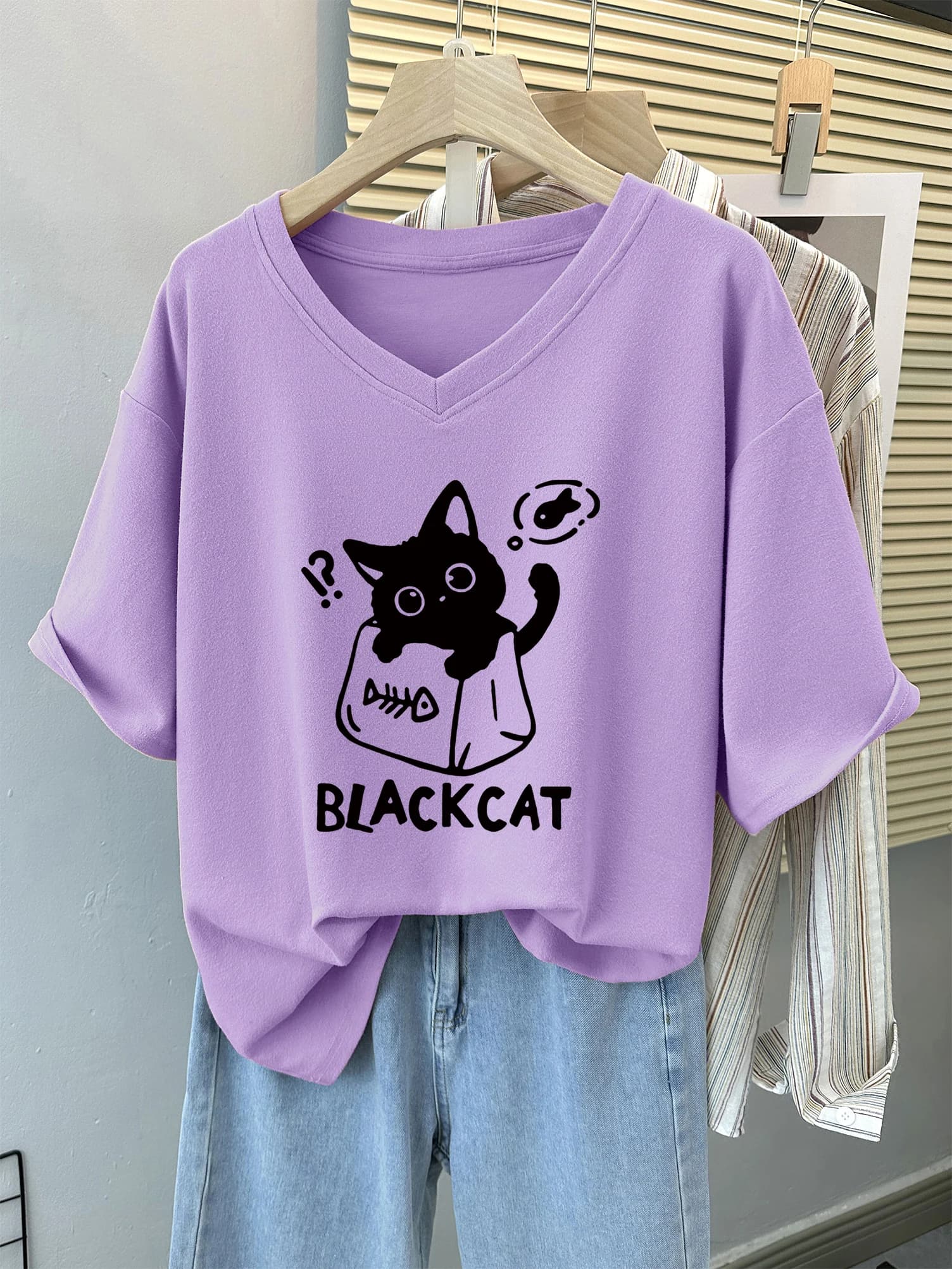 T-shirt manches courtes col rond femme, estival et en coton, avec chat, grande taille 6XL