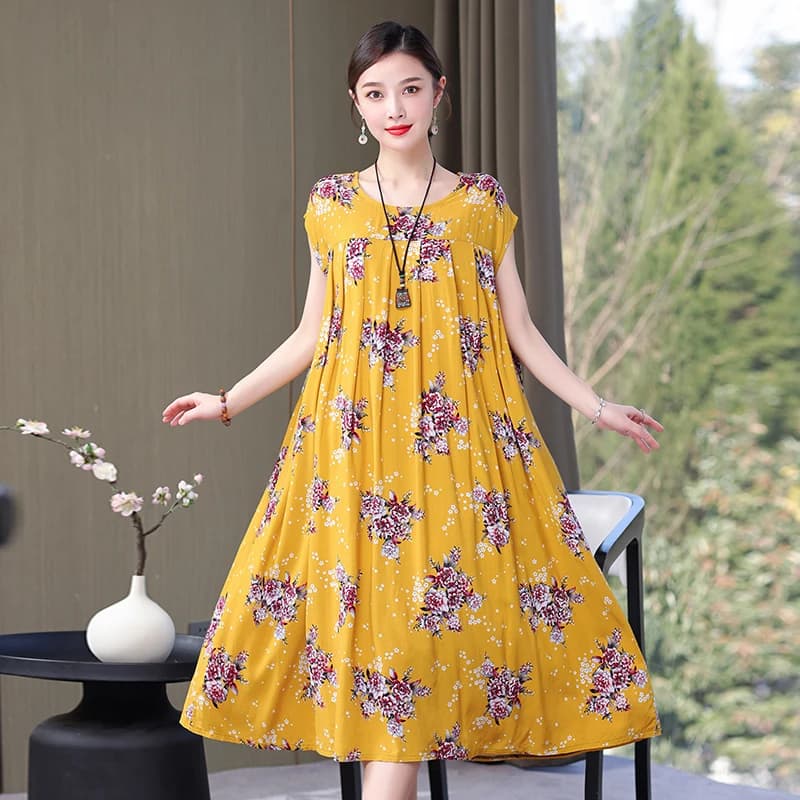 Nouvelle Collection Tendance : Robe Décontractée Été 2026 Imprimée Ample Col Rond en Coton pour Femm