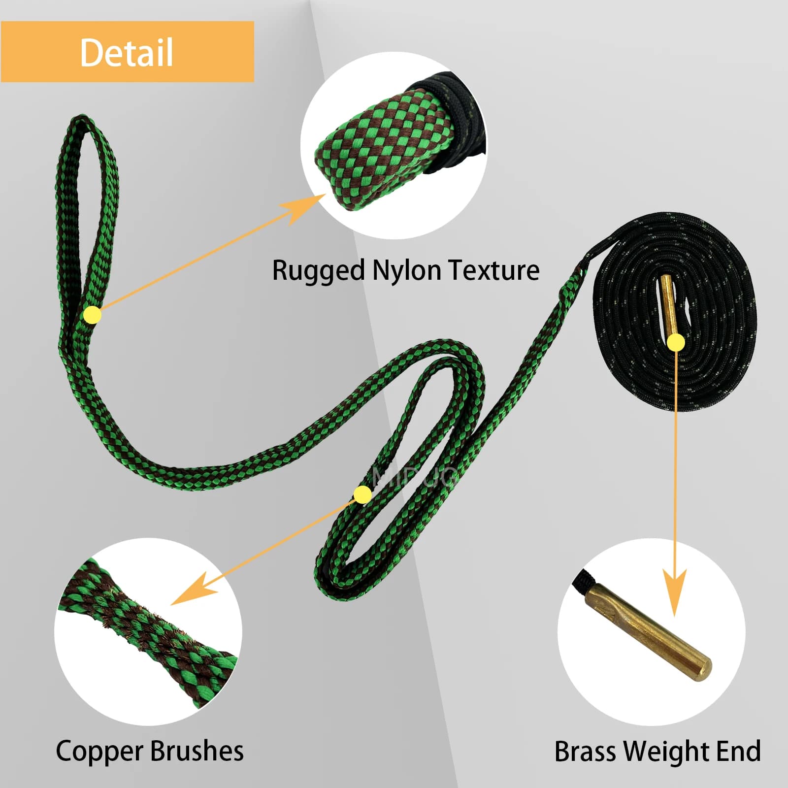 MIDUG 12 GA Kit de nettoyage de pistolet alésage de fusil propre serpent baril alésage brosse corde 