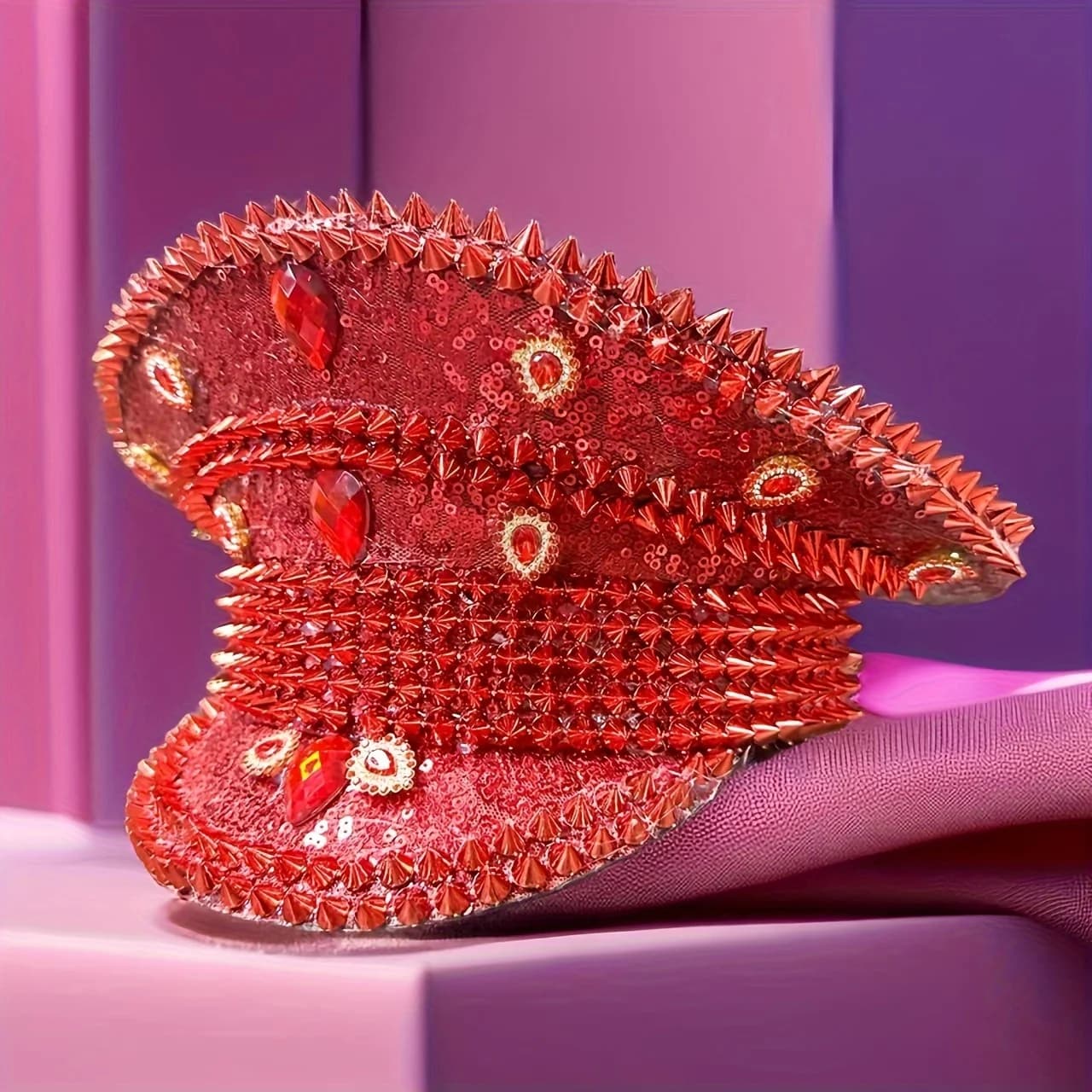 Chapeau de capitaine de Festival de luxe en strass rouge, chapeaux de capitaine militaire de mariage
