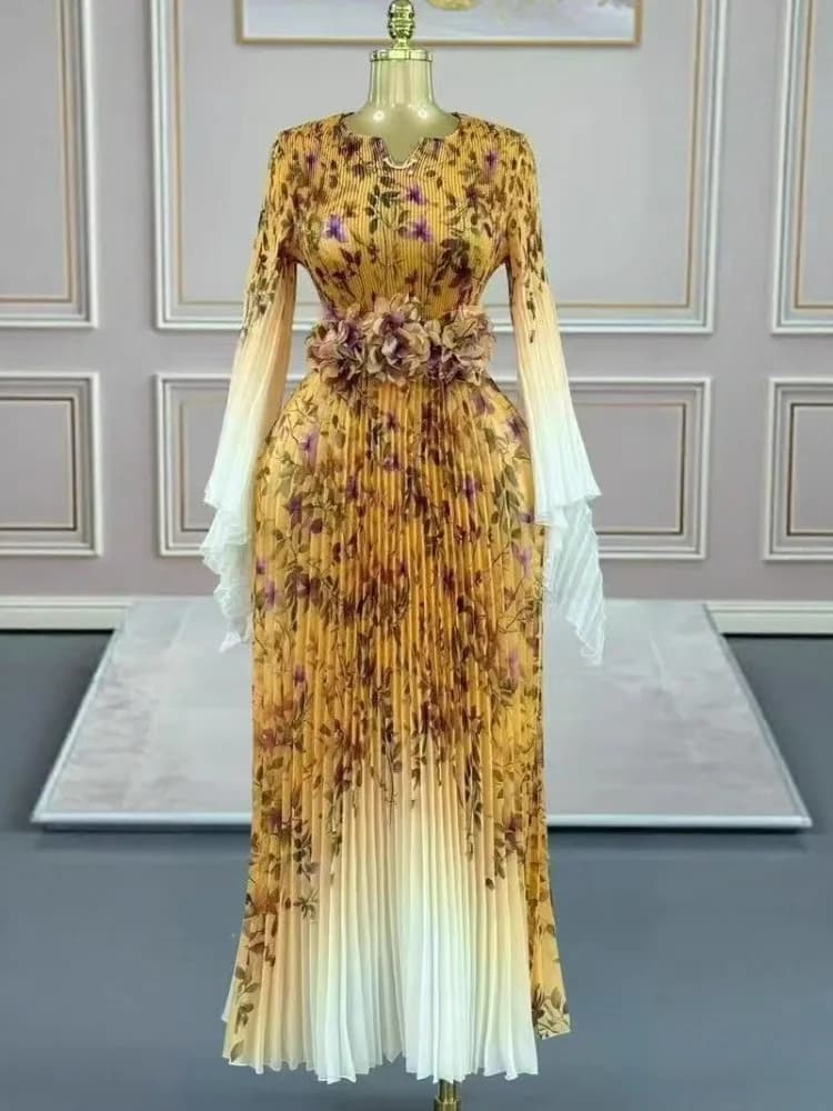 Miyake 2025 robe africaine élégante robe d'automne nouveau tempérament célébrité taille mode robe lo