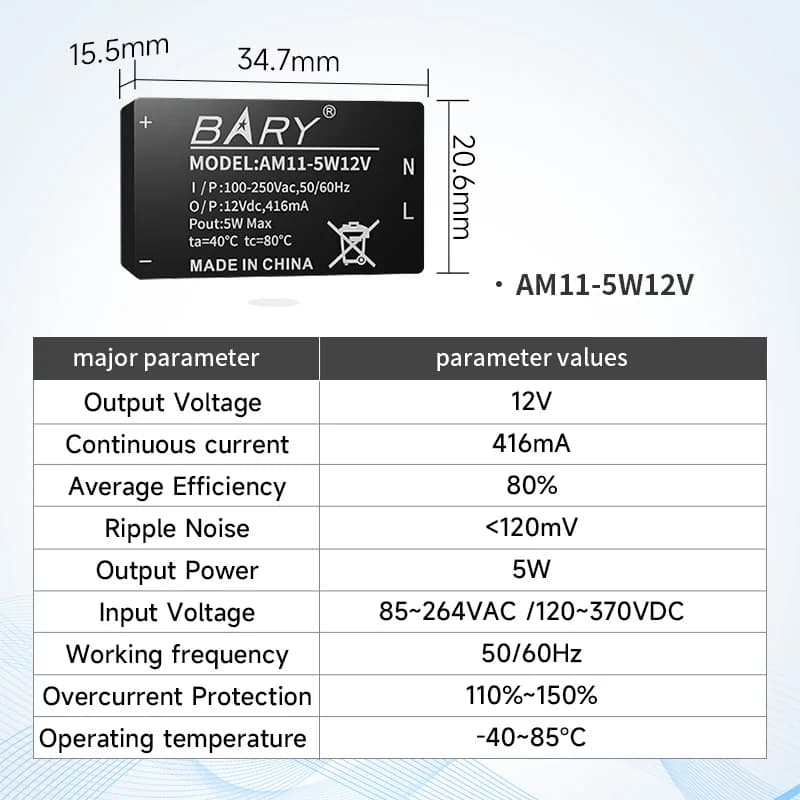 Alimentation de commutation 100V 250V à 5/12/24V AC-DC, série AM11/AM21-V CDSENET 5/12/24/36W, Modul