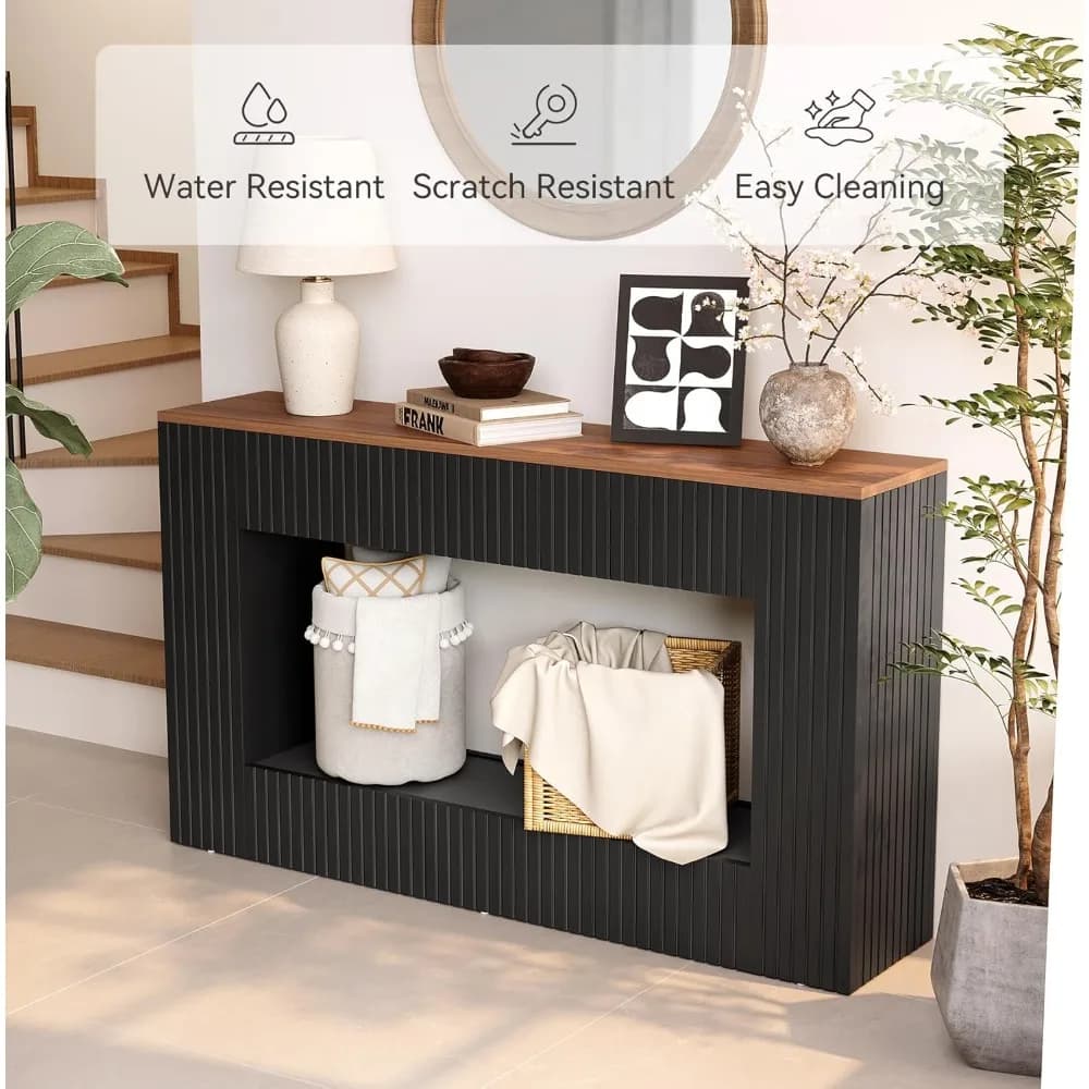 Table console noire pour entrée, table de canapé de ferme longue et étroite de 55 pouces avec rangem