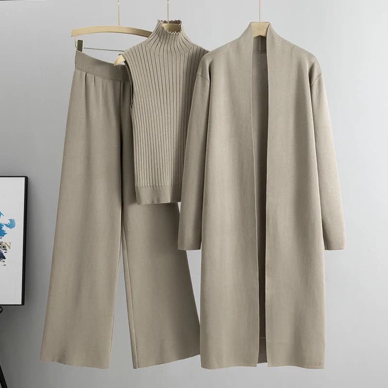 Printemps automne 3 pièces femmes Cardigan survêtements mode tricoté pantalon ensemble dames pull co