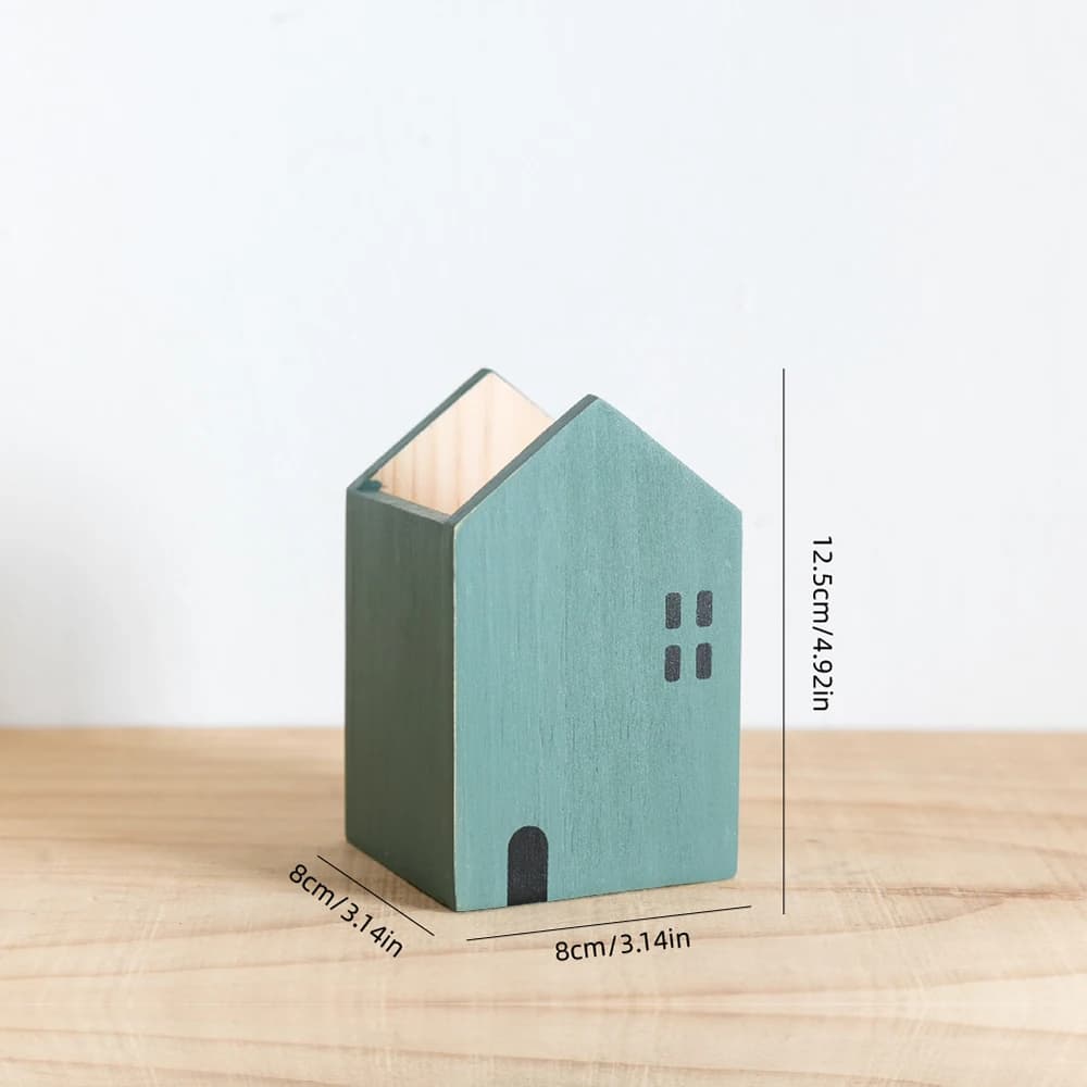 Porte-stylos en bois en forme de maison de dessin animé, boîte de rangement multi-usages pour crayon