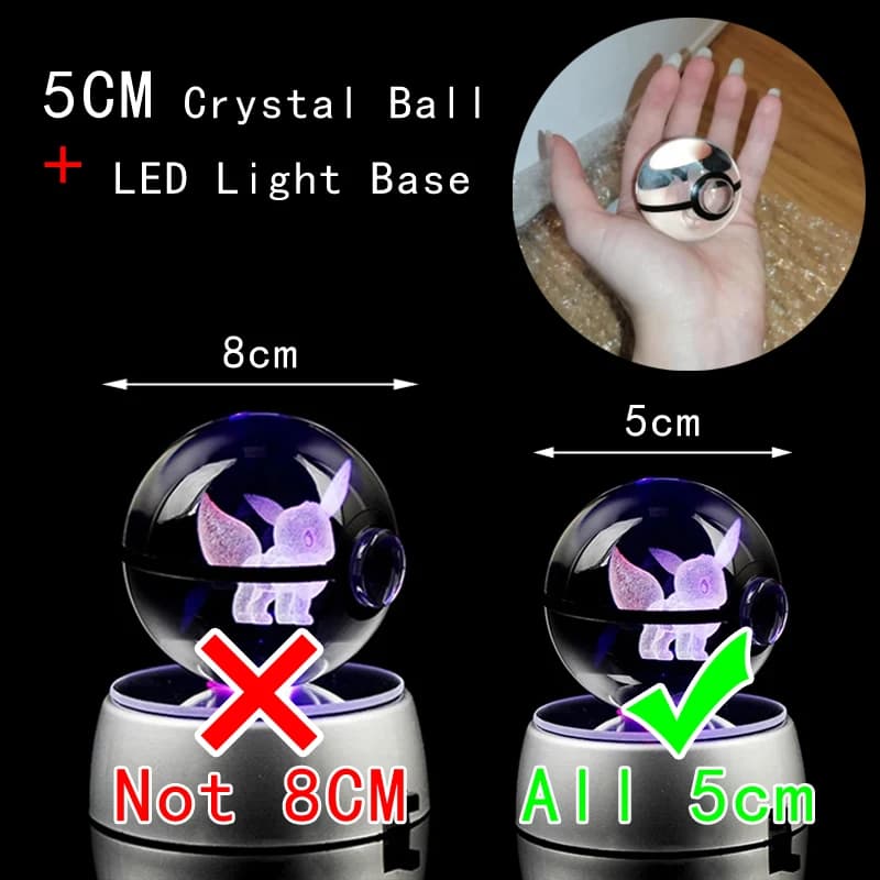 Boule de cristal Pokemon 3D Pikachu Mewtwo Mew Gengar, Base de lampe veilleuse, boule de verre Pokeb