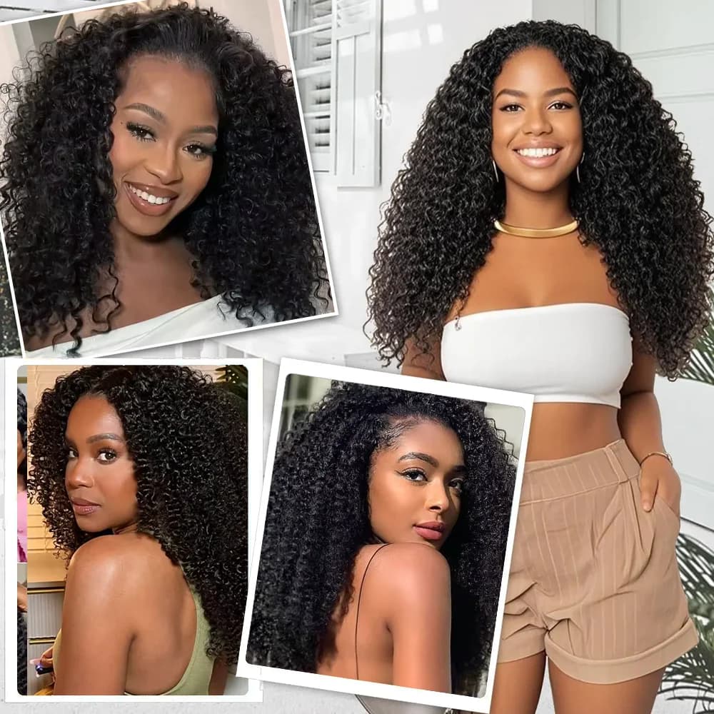 16 pouces bouclés demi perruque cheveux humains 3 en 1 sans couture rabat sur demi perruque cheveux 