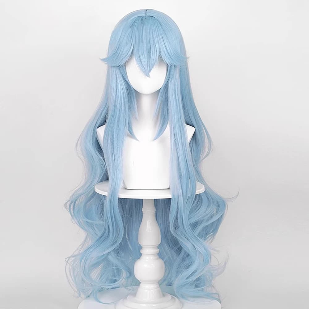 Perruque synthétique longue ondulée bleue pour femmes, avec frange, perruque moelleuse de jeu d'anim