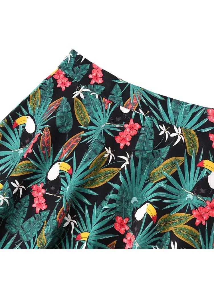 Harajuku-Jupe trapèze pour femme, vintage, années 60, imprimé pic de calcul, Tropical Pin Up, patine