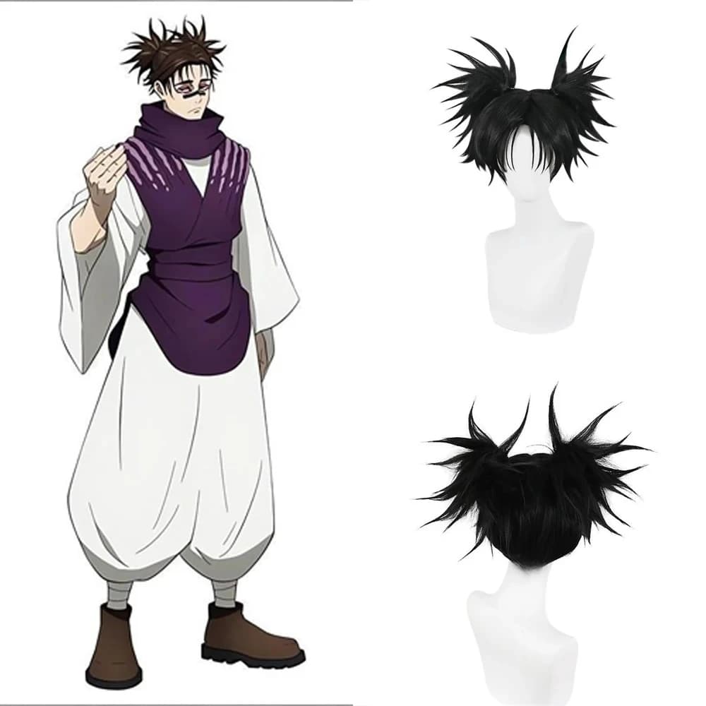 Perruque synthétique noire de 14 pouces, double queue de cheval, style Choso de l'anime Jujutsu Kais