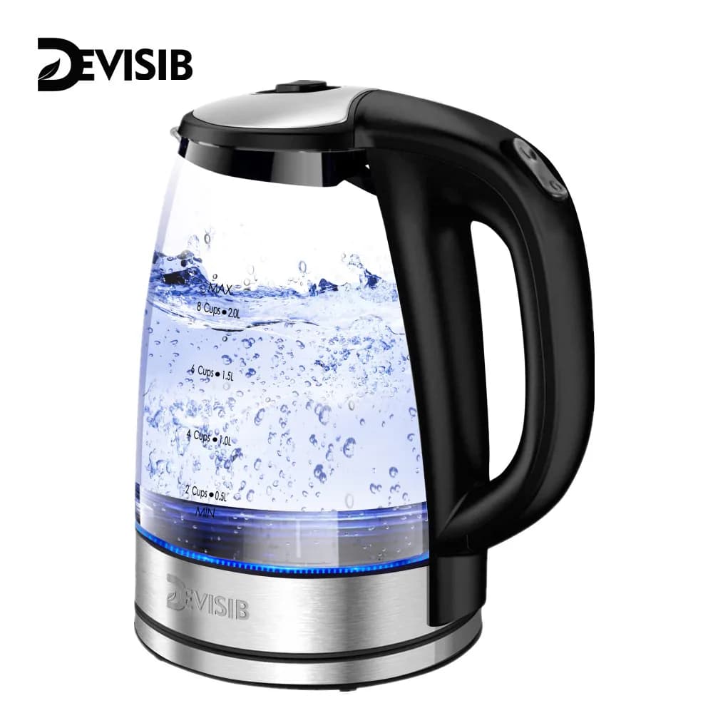 DEVISIB 2L Bouilloire Électrique de Grande Capacité, 2200W, Indicateur LED, Filtre Parfait, Corps en