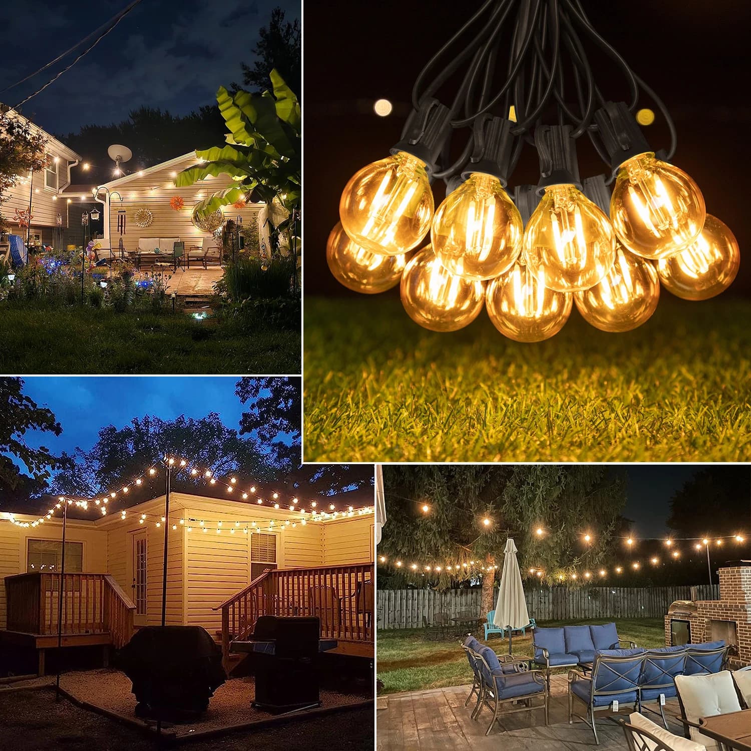 G40 décoration extérieure LED chaîne lumières 1.5W Globe ambre verre ampoule Dimmable guirlande fest