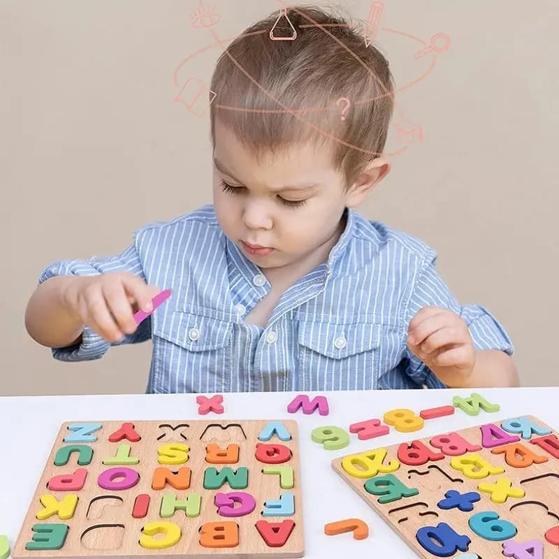 Puzzles en bois avec chiffres et Alphabet colorés, jeu de correspondance Intelligent pour enfants d'