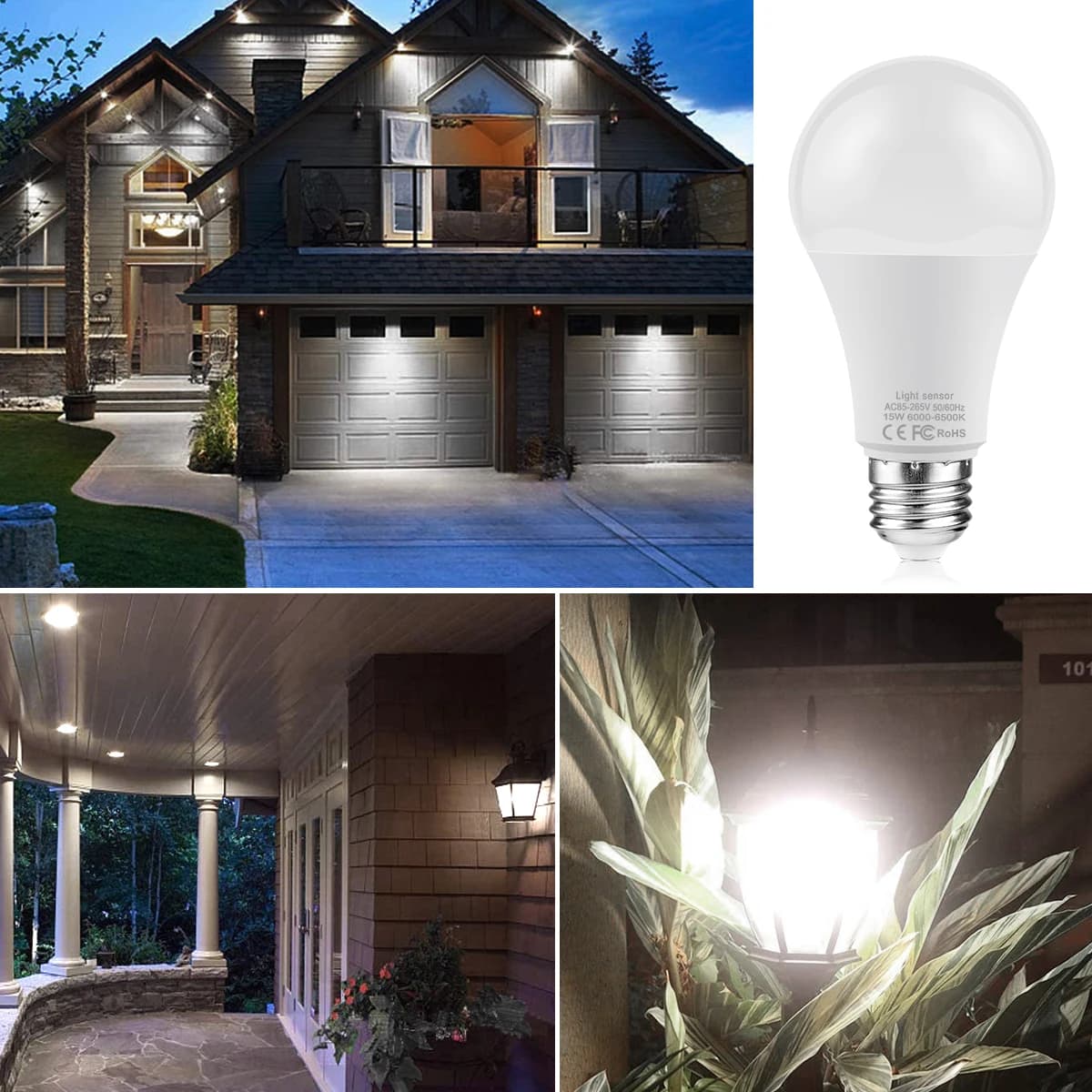 Ampoule LED E27 du crépuscule à l'aube, 15W, avec capteur de lumière, lampe intelligente, interrupte