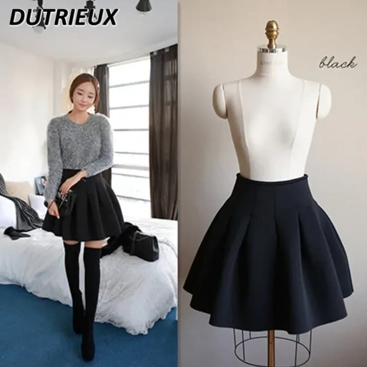 Jupe courte plissée de Style coréen, taille haute, Base Slim, pour femmes, jupe noire en coton pour 