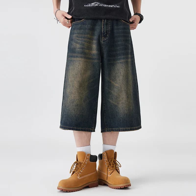 Short en Denim Non élastique pour hommes, sept cinq, ample, jambes larges, polyvalent, Style Simple,