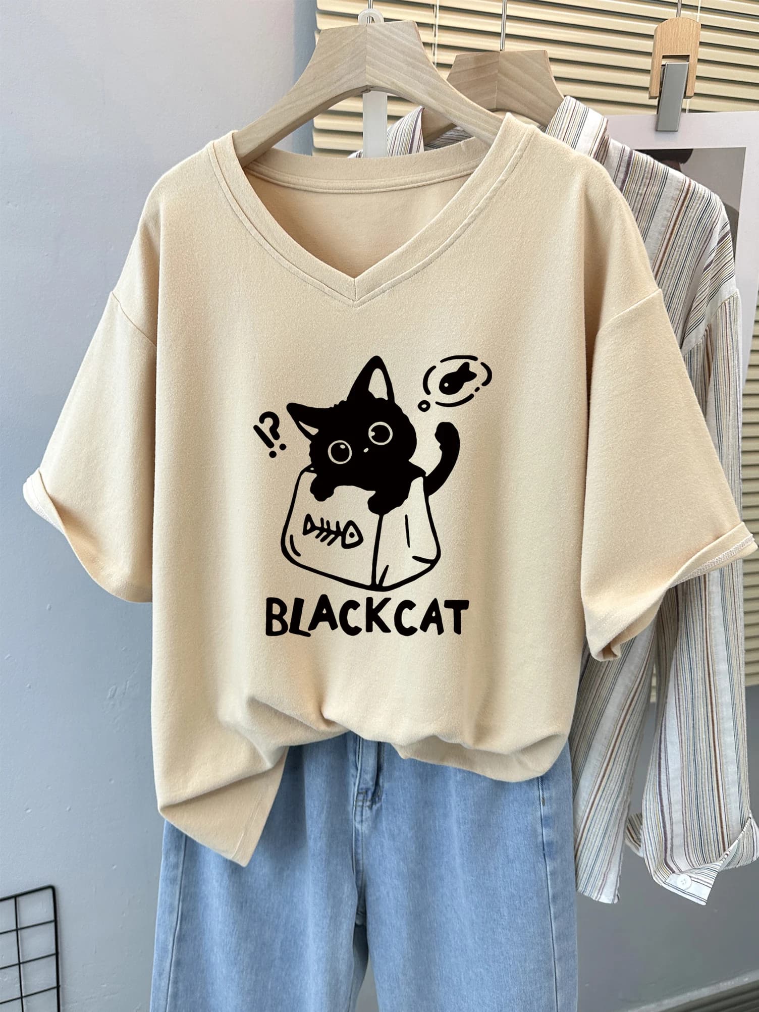 T-shirt manches courtes col rond femme, estival et en coton, avec chat, grande taille 6XL