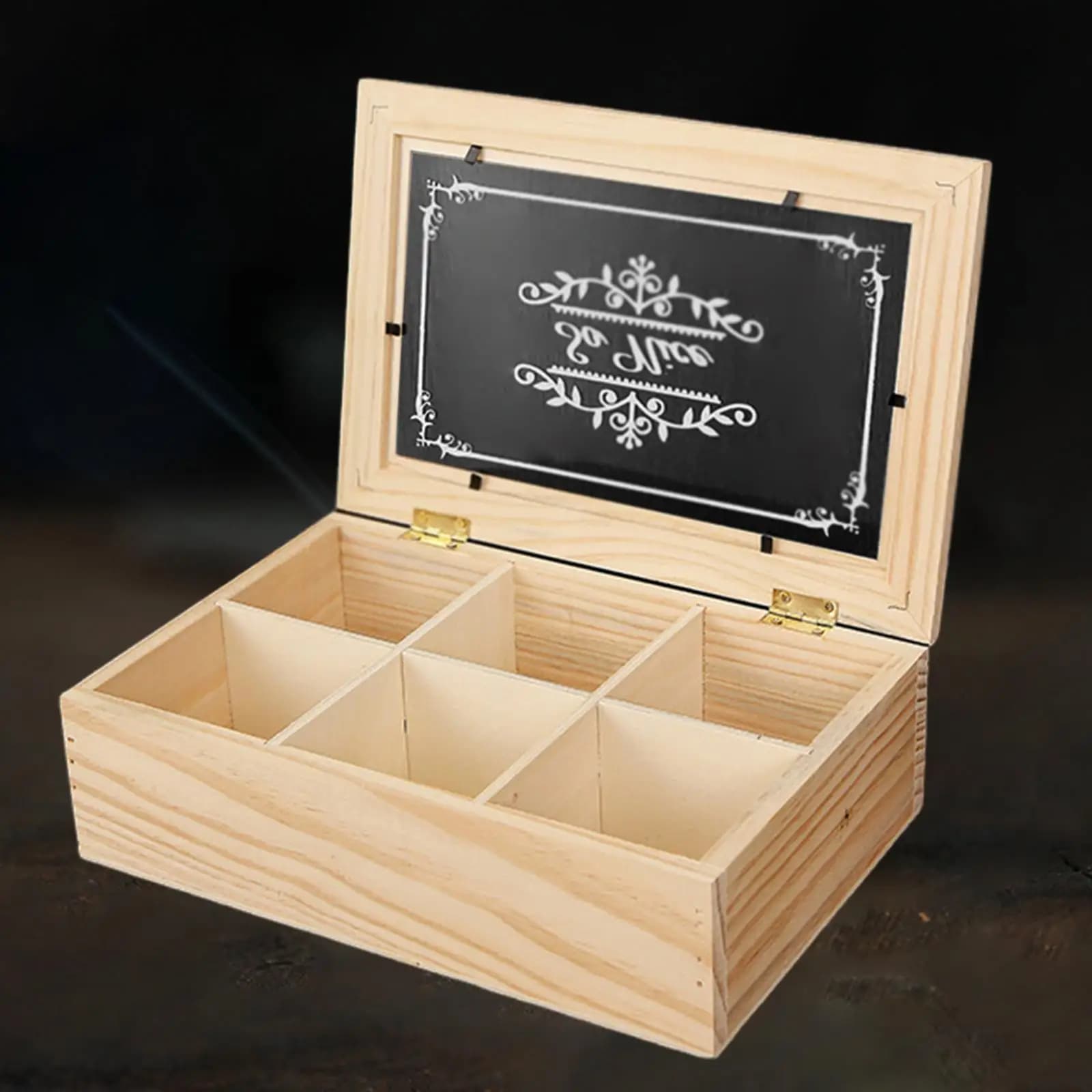 Boîte à thé en bois multifonctionnelle avec couvercle, 6 grilles, rangement de thé, support de sache
